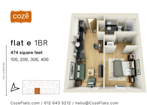 Floor plan for 1 bed, 1 bath, 474 sqft